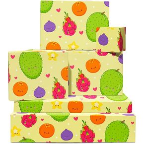 CENTRAL 23 Girls Wrapping Paper - 6 Sheets of Birthday Gift Wrap - Cute Asian Fruits Print - For Women Teenagers - Baby Shower - Recyclable