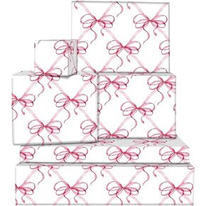 Sanixin 12 Sheets Pink Bow Wrapping Paper Cute Bow Printed Gift Wrap Paper for Coquette Birthday Party Bridal Shower Bachelorette Party Tea Party DIY Craft, 19.7 × 27.6 Inches