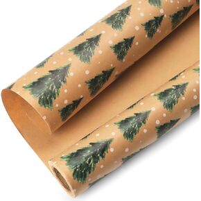 Ribbli Christmas Wrapping Paper Jumbo Roll Vintage Christmas Tree Kraft Gift Wrapping Paper Rolls 30 Inch x 33 Feet Per Roll for Christmas Holiday