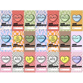 Candy Hearts Slang Words Valentine's Day Cards for School, Teens, 2 x 3.5 inches,Set of 24 cards