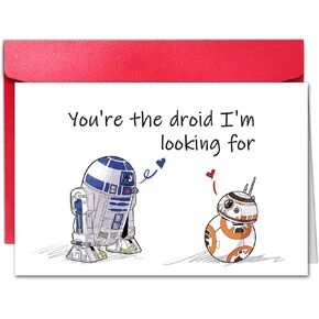 TQDaiker Romantic Valentines Day Card for Boyfriend,Geek Love Valentines Day Card from Girlfriend, Star Wars R2D2 And BB8, “You’re The Droid i’m Looking For."