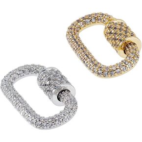 DICOSMETIC Carabiner Lock Clasps Brass Cubic Zirconia Necklace Connector Clasp Platinum and Golden Screw Snap Clips Hook Clasps Oval Rhinestone Lock Ring for DIY Jewelry Making