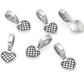 100pcs 26mm Glue On Jewelry Bail Pendant Clasp Antique Silver 15mm (0.6 Inch) Leaf Flat Pad Base Bulk for DIY Craft Jewelry Making MC-P2