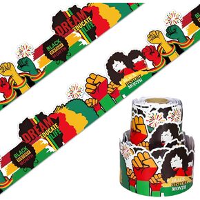 65.6Ft Black History Month Bulletin Board Borders African American Holiday Die Cut Trim Border Roll for Kwanzaa Juneteenth Freedom Day Classroom Wall Decor