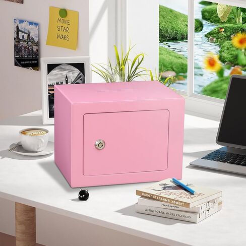 Small Safe Box 0.23Cuft Money Cash Safe Mini Lock Safe 9.05 x 6.7 x 6.7 inches Wall Safe Boxes for Home Office Hotel Coin Rooms Business Jewelry Gun (Pink) in Saudi Arabia