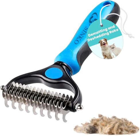 Sinko Undercoat Rake for Dogs & Cats, Dematting Comb with Extra Wide Double-Sided Stainless Teeth for Detangling, Deshedding, Brushing & Removing Shed Fur, Knots, Mats, and Tangles in Pets (Blue) in Saudi Arabia