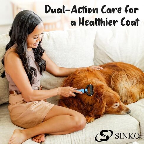Sinko Undercoat Rake for Dogs & Cats, Dematting Comb with Extra Wide Double-Sided Stainless Teeth for Detangling, Deshedding, Brushing & Removing Shed Fur, Knots, Mats, and Tangles in Pets (Blue) in Saudi Arabia