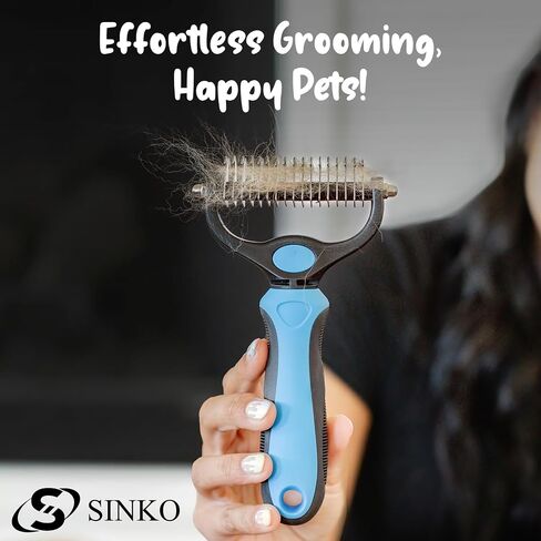 Sinko Undercoat Rake for Dogs & Cats, Dematting Comb with Extra Wide Double-Sided Stainless Teeth for Detangling, Deshedding, Brushing & Removing Shed Fur, Knots, Mats, and Tangles in Pets (Blue) in Saudi Arabia