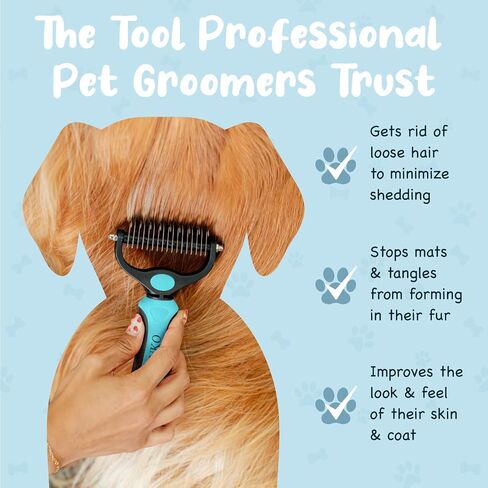 Sinko Undercoat Rake for Dogs & Cats, Dematting Comb with Extra Wide Double-Sided Stainless Teeth for Detangling, Deshedding, Brushing & Removing Shed Fur, Knots, Mats, and Tangles in Pets (Blue) in Saudi Arabia