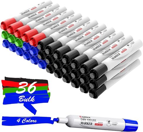Comix Dry Erase Markers, Chisel Tip White Board Markers, 36 Count 12 Assorted Colors Low Odor Markers for Kids Teachers Office & School Supplies in Kuwait