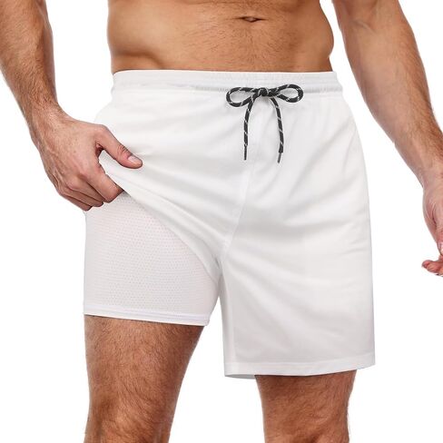COOFANDY Men Swim Trunk with Compression Liner 2 in 1 Swimwear Bathing Suit Quick Dry Board Short in Saudi Arabia