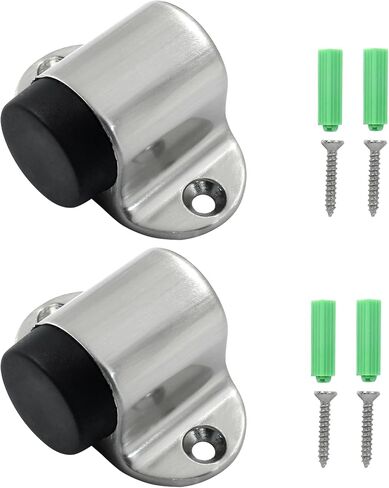 Luomorgo 2 Pack Floor Door Stop, Heavy Duty Door Stoppers for Bottom of Door, Silver Door Stopper Brushed Nickel Doorstop with Rubber Bumper in Saudi Arabia