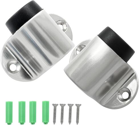 Luomorgo 2 Pack Floor Door Stop, Heavy Duty Door Stoppers for Bottom of Door, Silver Door Stopper Brushed Nickel Doorstop with Rubber Bumper in Saudi Arabia