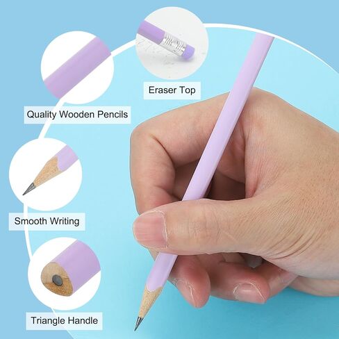 PATIKIL Round Pencils, 12 Pack Triangle HB Graphite Pencil Woodcase Wooden Pencils with Eraser for Classroom Office Writing Drawing Supplies, Pink in Saudi Arabia