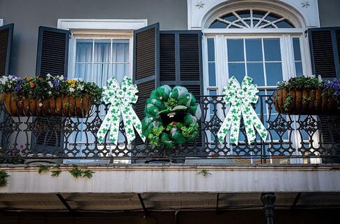 Hying Large St. Patrick's Day Bows for Wreath, Green Shamrock Bow White Burlap Wreath Bows Holiday Irish Clover Tree Topper Bows for Front Door Saint Patrick's Day Decorations Supplies in Kuwait