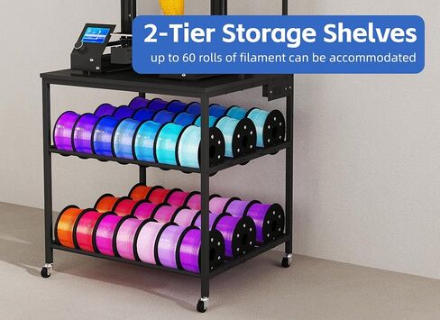 3D Printer Filament Storage Rack with Wheels, Heavy Duty 3-Tier Metal Spool Holder Filament Organizer for PLA/ABS/PETG/TPU, Rolling 3D Printing Stand for Office, Garage, Workshop in Kuwait