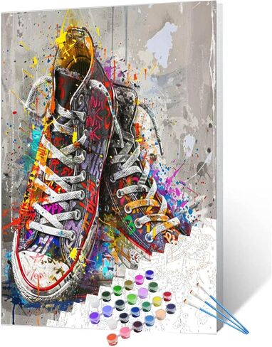 Banksy Street Style Sneakers Paint by Number Graffiti Shoes Painting DIY Painting on Canvas with Brushes Acrylic Paints Paint by Numbers for Adults and Kids Beginner DIY Kit 16x20 Inch（without Frame） in Kuwait