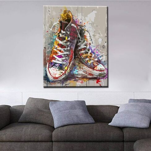 Banksy Street Style Sneakers Paint by Number Graffiti Shoes Painting DIY Painting on Canvas with Brushes Acrylic Paints Paint by Numbers for Adults and Kids Beginner DIY Kit 16x20 Inch（without Frame） in Kuwait
