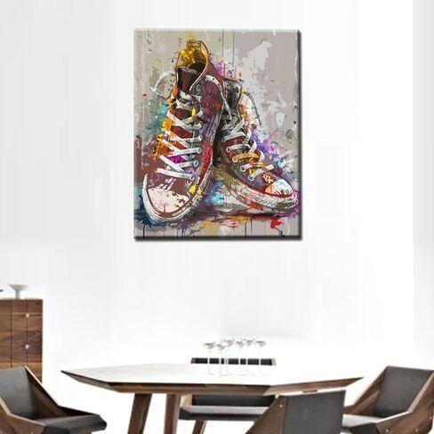Banksy Street Style Sneakers Paint by Number Graffiti Shoes Painting DIY Painting on Canvas with Brushes Acrylic Paints Paint by Numbers for Adults and Kids Beginner DIY Kit 16x20 Inch（without Frame） in Kuwait