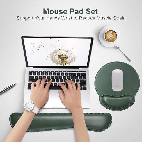 Ergonomic Mouse Pad Set Keyboard Wrist Rest Pad and Mousepads with Wrist Support,iVeze Pu Leather Memory Foam Lightweight Comfortable Mouse Pads for Home Office Efficient Working,Green in Saudi Arabia