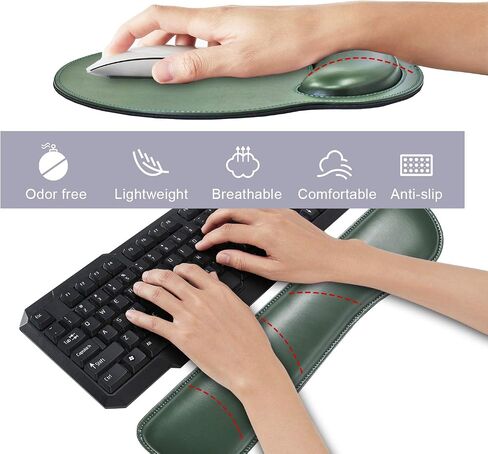 Ergonomic Mouse Pad Set Keyboard Wrist Rest Pad and Mousepads with Wrist Support,iVeze Pu Leather Memory Foam Lightweight Comfortable Mouse Pads for Home Office Efficient Working,Green in Saudi Arabia