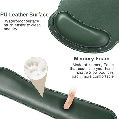 Ergonomic Mouse Pad Set Keyboard Wrist Rest Pad and Mousepads with Wrist Support,iVeze Pu Leather Memory Foam Lightweight Comfortable Mouse Pads for Home Office Efficient Working,Green in Saudi Arabia