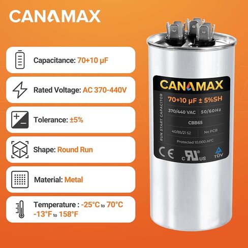 Canamax Premium 5uF mfd ±5% 370-440VAC مكثف تشغيل بيضاوي - مناسب تمامًا لتشغيل محرك التيار المتردد أو تشغيل المروحة ومكيف الهواء البارد أو المضخة الحرارية - يستبدل 97F5705 Z97F5705 97F95702 Z97F5702 in Kuwait