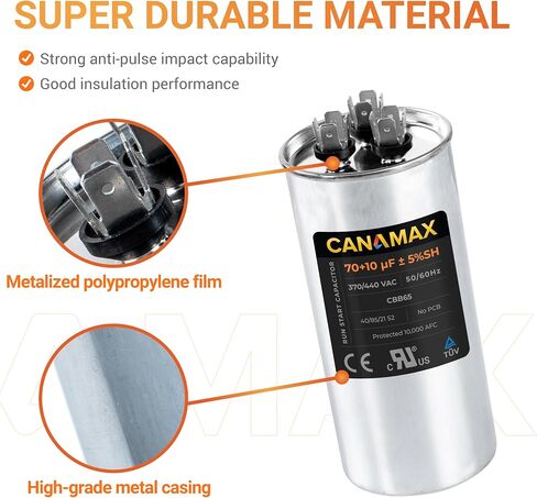 Canamax Premium 5uF mfd ±5% 370-440VAC مكثف تشغيل بيضاوي - مناسب تمامًا لتشغيل محرك التيار المتردد أو تشغيل المروحة ومكيف الهواء البارد أو المضخة الحرارية - يستبدل 97F5705 Z97F5705 97F95702 Z97F5702 in Kuwait