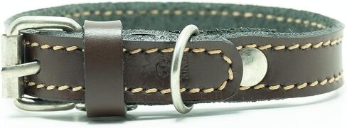 Heavy Duty Leather Dog Collar, Handcrafted Genuine Leather Collars for Dogs, Puppy Training Collar (Brown Leather, Large) in Saudi Arabia