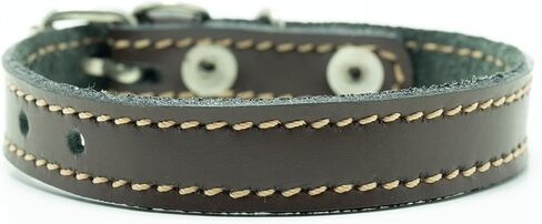 Heavy Duty Leather Dog Collar, Handcrafted Genuine Leather Collars for Dogs, Puppy Training Collar (Brown Leather, Large) in Saudi Arabia