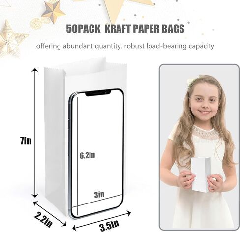 JOHOUSE 50PCS Small Brown Paper Bags,3.5x2.2x7 inches Kraft Paper Bags Mini Snack Bag Party Bag Treat Bag for Baby Shower Wedding Party Favors DIY Wrapping. in Saudi Arabia