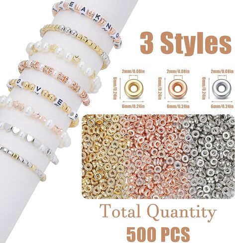 حبات فاصل التاج من Xiannvxi 500pcs لصنع المجوهرات - حبات فضفاضة ناعمة لأساور وقلائد DIY (الذهب والفضة والذهب الوردي) in Kuwait