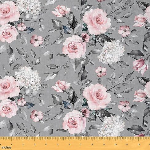 Rose Flowers Fabric by The Yard for Home DIY Projects, Flowers Silver Leaves Plant Girly Fabric for Room Decor,Vintage Decorative Fabric for Upholstery and Home Accents,1 Yard,36" L x 59" W,Pink Grey in Kuwait