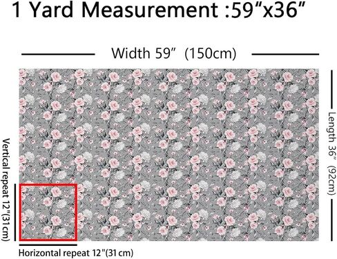 Rose Flowers Fabric by The Yard for Home DIY Projects, Flowers Silver Leaves Plant Girly Fabric for Room Decor,Vintage Decorative Fabric for Upholstery and Home Accents,1 Yard,36" L x 59" W,Pink Grey in Kuwait