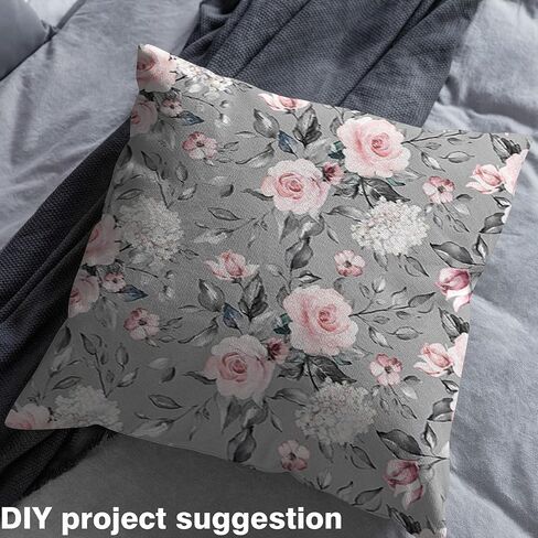 Rose Flowers Fabric by The Yard for Home DIY Projects, Flowers Silver Leaves Plant Girly Fabric for Room Decor,Vintage Decorative Fabric for Upholstery and Home Accents,1 Yard,36" L x 59" W,Pink Grey in Kuwait