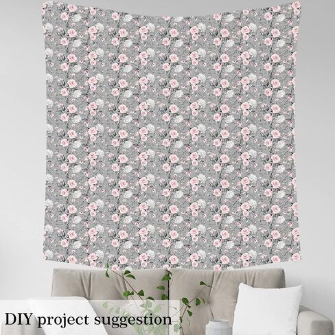 Rose Flowers Fabric by The Yard for Home DIY Projects, Flowers Silver Leaves Plant Girly Fabric for Room Decor,Vintage Decorative Fabric for Upholstery and Home Accents,1 Yard,36" L x 59" W,Pink Grey in Kuwait