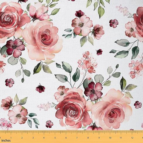 Rose Flowers Fabric by The Yard for Home DIY Projects, Flowers Silver Leaves Plant Girly Fabric for Room Decor,Vintage Decorative Fabric for Upholstery and Home Accents,1 Yard,36" L x 59" W,Pink Grey in Kuwait
