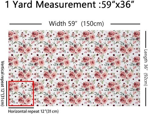 Rose Flowers Fabric by The Yard for Home DIY Projects, Flowers Silver Leaves Plant Girly Fabric for Room Decor,Vintage Decorative Fabric for Upholstery and Home Accents,1 Yard,36" L x 59" W,Pink Grey in Kuwait