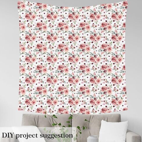 Rose Flowers Fabric by The Yard for Home DIY Projects, Flowers Silver Leaves Plant Girly Fabric for Room Decor,Vintage Decorative Fabric for Upholstery and Home Accents,1 Yard,36" L x 59" W,Pink Grey in Kuwait