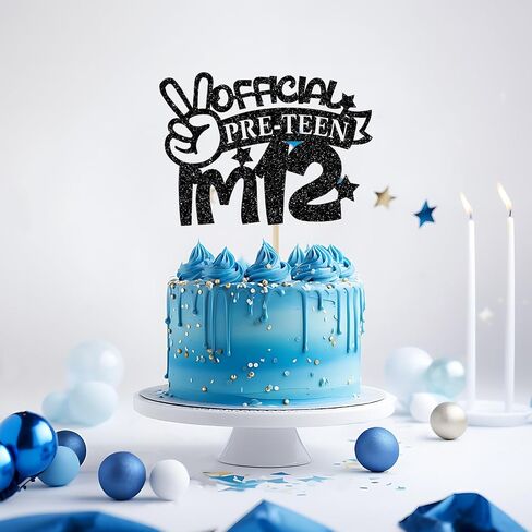 Official Pre-teen I'm 12 Cake Topper, 12 Years Old Boy Birthday Party Decoration Supplies, Pre-teen Boy Birthday Cake Picks, Happy 12th Birthday Cake Topper Blue Glitter in Saudi Arabia