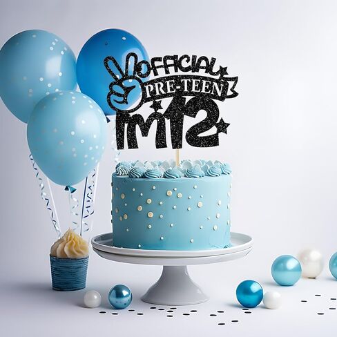 Official Pre-teen I'm 12 Cake Topper, 12 Years Old Boy Birthday Party Decoration Supplies, Pre-teen Boy Birthday Cake Picks, Happy 12th Birthday Cake Topper Blue Glitter in Saudi Arabia