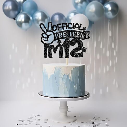 Official Pre-teen I'm 12 Cake Topper, 12 Years Old Boy Birthday Party Decoration Supplies, Pre-teen Boy Birthday Cake Picks, Happy 12th Birthday Cake Topper Blue Glitter in Saudi Arabia
