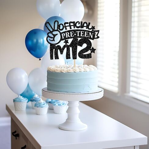 Official Pre-teen I'm 12 Cake Topper, 12 Years Old Boy Birthday Party Decoration Supplies, Pre-teen Boy Birthday Cake Picks, Happy 12th Birthday Cake Topper Blue Glitter in Saudi Arabia
