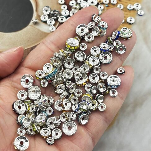 80pcs 10mm Rondelle Spacer Beads Silver Plated Crystal Rhinestone Spacer Loose Beads for Jewelry Making DIY Bracelets Necklace Earring Craft(Lemon Yellow) in Kuwait