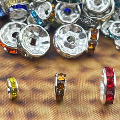 80pcs 10mm Rondelle Spacer Beads Silver Plated Crystal Rhinestone Spacer Loose Beads for Jewelry Making DIY Bracelets Necklace Earring Craft(Lemon Yellow) in Kuwait