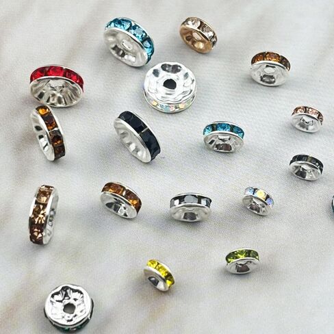 80pcs 10mm Rondelle Spacer Beads Silver Plated Crystal Rhinestone Spacer Loose Beads for Jewelry Making DIY Bracelets Necklace Earring Craft(Lemon Yellow) in Kuwait