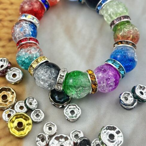 80pcs 10mm Rondelle Spacer Beads Silver Plated Crystal Rhinestone Spacer Loose Beads for Jewelry Making DIY Bracelets Necklace Earring Craft(Lemon Yellow) in Kuwait