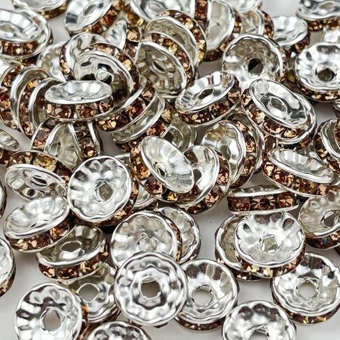 80pcs 10mm Rondelle Spacer Beads Silver Plated Crystal Rhinestone Spacer Loose Beads for Jewelry Making DIY Bracelets Necklace Earring Craft(Lemon Yellow) in Kuwait
