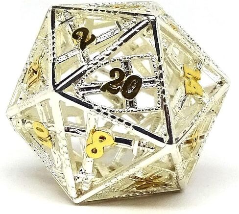 Hollow Dice of Devine Retribution - Metal Polyhedral Dice with Swords and Shields Design (Legendary Silver D20) in Saudi Arabia