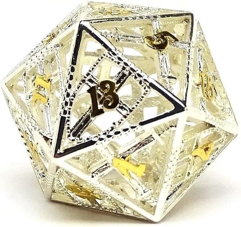 Hollow Dice of Devine Retribution - Metal Polyhedral Dice with Swords and Shields Design (Legendary Silver D20) in Saudi Arabia